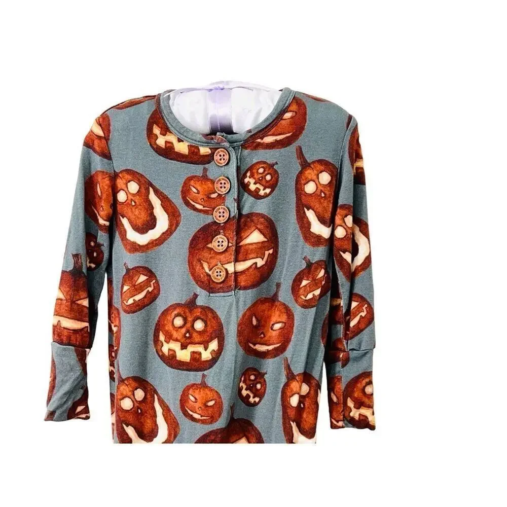 Posh‎ Peanut Gray Bamboo Halloween Jack-o-lantern Pumpkins Romper 12-18 months